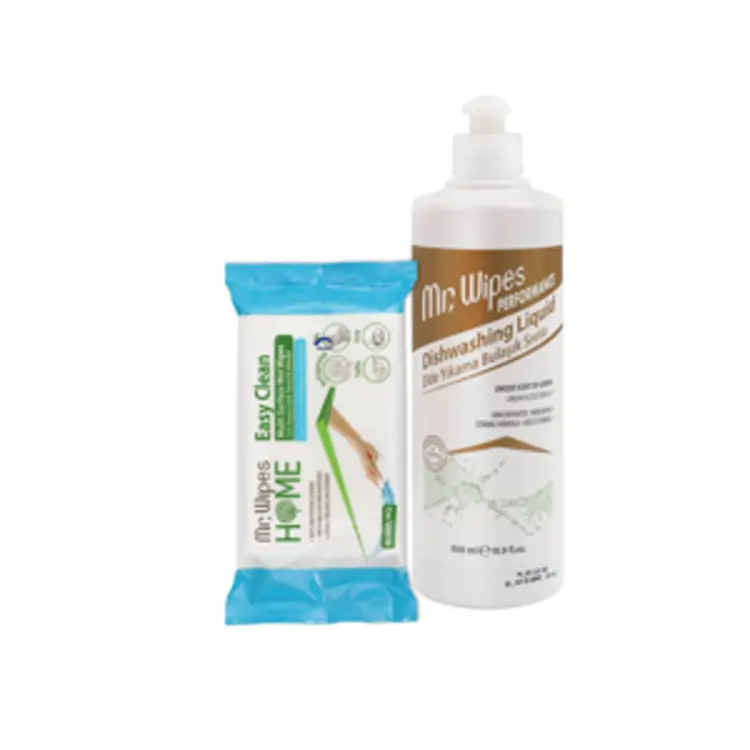 image of Mr. Wipes Prostředek na mytí nádobí 500 ml + Mr. Wipes Čistící utěrky s vůní mořského vánku 40 ks
