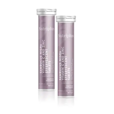 image of .2x Nutriplus Šumivé tablety s extraktem z černého bezu, vitaminem C a zinkem, s malinovo-jahodovou příchutí, 61,5g